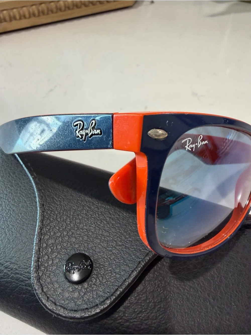 Ray-Ban Men's Two-Tone Navy and Orange Wayfarer Sunglasses w/ case